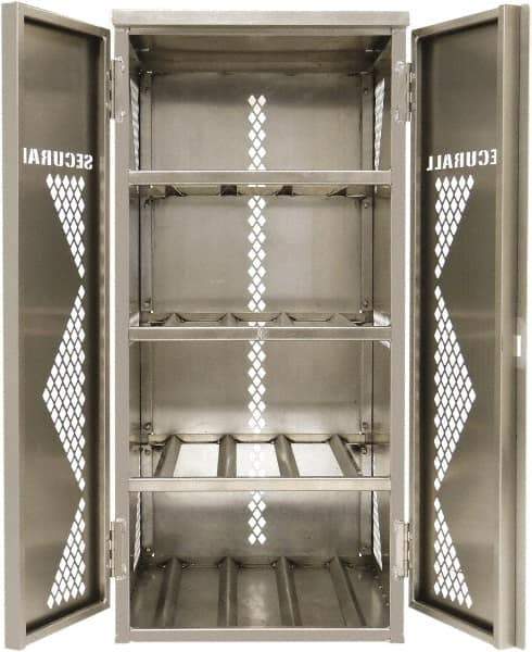 Securall Cabinets - 2 Door, 4 Shelf, Silver Aluminum Standard Safety Cabinet for Flammable and Combustible Liquids - 65" High x 30" Wide x 32" Deep, Manual Closing Door, Padlockable Hasp, 20 or 33 Lb Cylinder Capacity - Best Tool & Supply