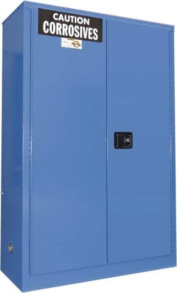 Securall Cabinets - 2 Door, 2 Shelf, Blue Steel Standard Safety Cabinet for Corrosive Chemicals - 65" High x 43" Wide x 18" Deep, Manual Closing Door, 3 Point Key Lock, 45 Gal Capacity - Best Tool & Supply