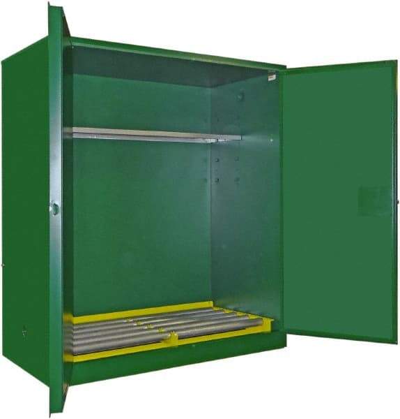 Securall Cabinets - 2 Door, 1 Shelf, Green Steel Standard Safety Cabinet for Flammable and Combustible Liquids - 67" High x 56" Wide x 31" Deep, Self Closing Door, 3 Point Key Lock, 120 Gal Capacity - Best Tool & Supply