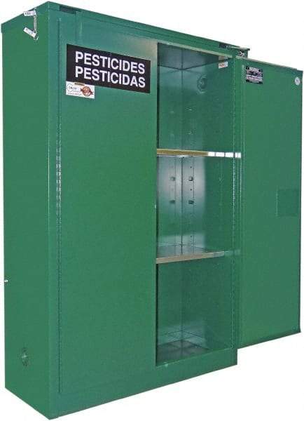 Securall Cabinets - 2 Door, 1 Shelf, Green Steel Standard Safety Cabinet for Flammable and Combustible Liquids - 67" High x 31" Wide x 31" Deep, Self Closing Door, 3 Point Key Lock, 60 Gal Capacity - Best Tool & Supply