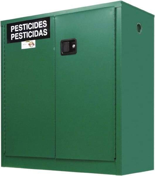 Securall Cabinets - 2 Door, 1 Shelf, Green Steel Standard Safety Cabinet for Flammable and Combustible Liquids - 44" High x 43" Wide x 18" Deep, Manual Closing Door, 3 Point Key Lock, 30 Gal Capacity - Best Tool & Supply