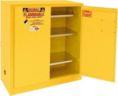 Securall Cabinets - 2 Door, 3 Shelf, Yellow Steel Standard Safety Cabinet for Flammable and Combustible Liquids - 44" High x 43" Wide x 18" Deep, Manual Closing Door, 3 Point Key Lock, 40 Gal Capacity - Best Tool & Supply