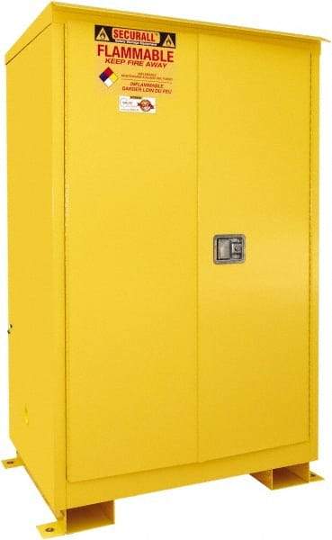 Securall Cabinets - 2 Door, 2 Shelf, Yellow Steel Standard Safety Cabinet for Flammable and Combustible Liquids - 69" High x 43" Wide x 31" Deep, Manual Closing Door, 3 Point Key Lock, 90 Gal Capacity - Best Tool & Supply