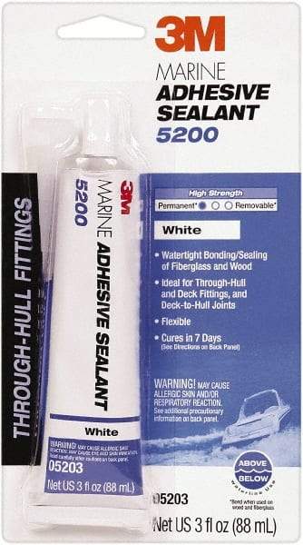 3M - 3 oz Tube White Polyurethane Marine Adhesive Sealant - 190°F Max Operating Temp, 48 hr Tack Free Dry Time - Best Tool & Supply