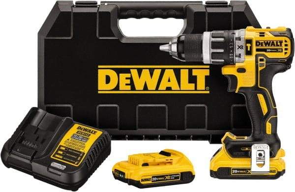 DeWALT - 20 Volt 1/2" Metal Single Sleeve w Carbide Jaws Ratcheting Chuck Chuck Cordless Hammer Drill - 0 to 34,000 BPM, 0 to 500 & 0 to 2,000 RPM, Reversible, Mid-Handle - Best Tool & Supply