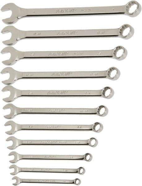 Ability One - 10 Piece, 10mm to 19mm, 12 Point Combination Wrench Set - Metric Measurement Standard, Chrome Finish - Best Tool & Supply