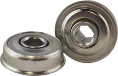 USDI - 1 Row, 1-1/2" OD, 7/16" Hex Double Seal Conveyor Roller Bearing - 145 Lb Capacity, 550 Max RPM, with Flange, Steel with Zinc Housing - Best Tool & Supply