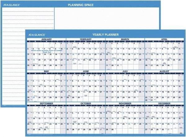 AT-A-GLANCE - 1 Sheet, 48 x 32", Erasable Wall Planner - Blue & White - Best Tool & Supply