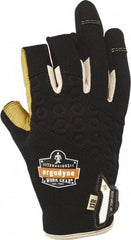 Ergodyne - Size L (9) Polyester Blend Work Gloves - For Mechanic's & Lifting, Uncoated, Hook & Loop Cuff, (3) Half Fingered/(2) Full Fingered, Black/Tan, Paired - Best Tool & Supply