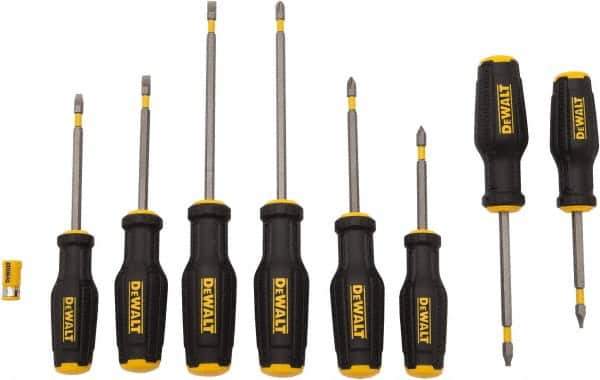 DeWALT - 8 Piece Phillips, Slotted & Square Screwdriver Set - Ergonomic & Bi-material Handle, Blade Sizes: Length 3 to 6, Width 3/16, 1/4 & 5/16, Bit Sizes: Philips #1 to #3 - Best Tool & Supply