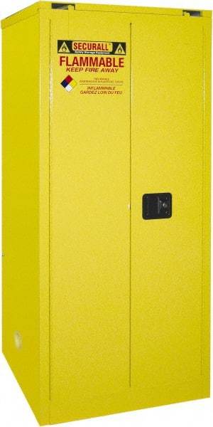 Securall Cabinets - 2 Door, 2 Shelf, Yellow Steel Standard Safety Cabinet for Flammable and Combustible Liquids - 67" High x 31" Wide x 31" Deep, Self Closing Door, 3 Point Key Lock, 60 Gal Capacity - Best Tool & Supply