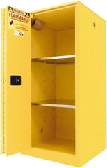 Securall Cabinets - 2 Door, 2 Shelf, Yellow Steel Standard Safety Cabinet for Flammable and Combustible Liquids - 65" High x 31" Wide x 31" Deep, Sliding Door, 3 Point Key Lock, 60 Gal Capacity - Best Tool & Supply