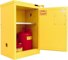 Securall Cabinets - 1 Door, 1 Shelf, Yellow Steel Standard Safety Cabinet for Flammable and Combustible Liquids - 37" High x 24" Wide x 18" Deep, Self Closing Door, 3 Point Key Lock, 12 Gal Capacity - Best Tool & Supply