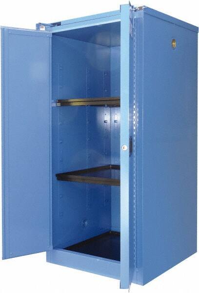 Securall Cabinets - 2 Door, 2 Shelf, Blue Steel Standard Safety Cabinet for Corrosive Chemicals - 67" High x 31" Wide x 31" Deep, Self Closing Door, 3 Point Key Lock, 60 Gal Capacity - Best Tool & Supply