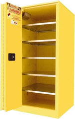 Securall Cabinets - 2 Door, 5 Shelf, Yellow Steel Standard Safety Cabinet for Flammable and Combustible Liquids - 65" High x 31" Wide x 31" Deep, Sliding Door, 3 Point Key Lock, 120 Gal Capacity - Best Tool & Supply