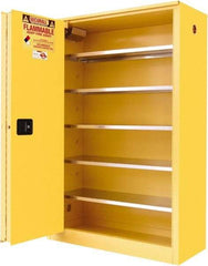 Securall Cabinets - 2 Door, 5 Shelf, Yellow Steel Standard Safety Cabinet for Flammable and Combustible Liquids - 65" High x 43" Wide x 18" Deep, Sliding Door, 3 Point Key Lock, 60 Gal Capacity - Best Tool & Supply