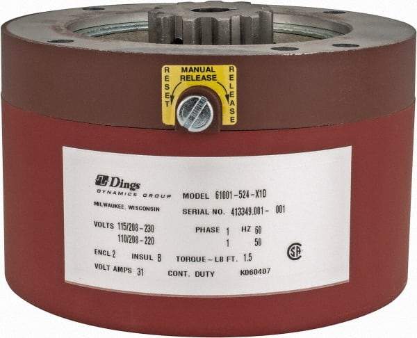 Dings Dynamics Group - 115/230 Volts at 60 Hertz, 1-1/2 Ft./Lb. Torque Disc Brake - 56C Frame, 5/8" Hub Bore, NEMA 2 Enclosure - Best Tool & Supply