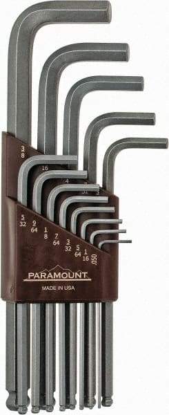 Paramount - 13 Piece L-Key Ball End Hex Key Set - Hex Range 0.05 to 3/8", 7-1/4" OAL, Steel - Best Tool & Supply