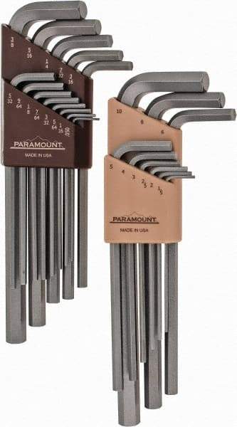 Paramount - 22 Piece L-Key Hex Key Set - Hex Range 0.05 to 3/8", 7-1/4" OAL, Steel - Best Tool & Supply