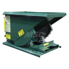 Stationary Tilt Hopper: 4,000 lb Capacity, 31″ Wide, 48.5″ Long, 31.5″ High Green, Powder Coated Steel, Hand Control