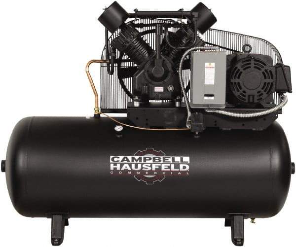 Campbell Hausfeld - 15 hp, 120 Gal Stationary Electric Horizontal Screw Air Compressor - Three Phase, 175 Max psi, 50 CFM, 208-230/460 Volt - Best Tool & Supply