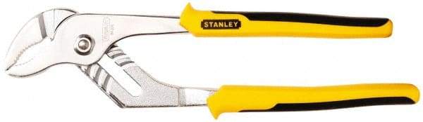 Stanley - 10-1/2" OAL, 1-1/4" Jaw Length, 7 Position Groove Joint Tongue & Groove Pliers - Serrated Curved Jaws, Curved Head, Dual Dipped Handles - Best Tool & Supply