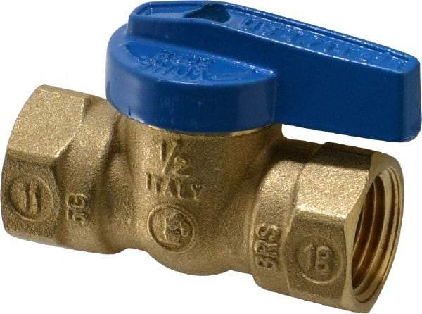 Legend Valve - 1/2" Pipe, Brass, Straight without Side Tap, Gas Ball Valve - 175 psi WOG Rating, Wedge Handle, FNPT x FNPT End Connections, 1 Piece - Best Tool & Supply