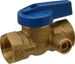 Legend Valve - 1/2" Pipe, Brass, Straight with Side Tap, Gas Ball Valve - 175 psi WOG Rating, Wedge Handle, FNPT x FNPT End Connections, 1 Piece - Best Tool & Supply