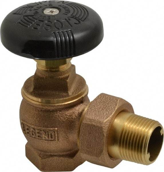 Legend Valve - 3/4" Pipe, 60 psi WOG Rating, FNPT x Male Union End Connections, Handwheel Steam Angle Radiator Valve - 15 psi Steam Pressure Rating, Bronze - Best Tool & Supply