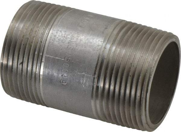 Merit Brass - Schedule 40, 1-1/4" Pipe x 2-1/2" Long, Grade 304/304L Stainless Steel Pipe Nipple - Welded & Threaded - Best Tool & Supply