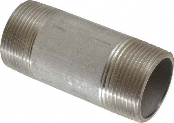 Merit Brass - Schedule 40, 1-1/4" Pipe x 3-1/2" Long, Grade 304/304L Stainless Steel Pipe Nipple - Welded & Threaded - Best Tool & Supply