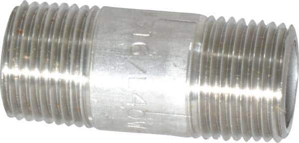 Merit Brass - Schedule 40, 3/8" Pipe x 1-1/2" Long, Grade 316/316L Stainless Steel Pipe Nipple - Welded & Threaded - Best Tool & Supply