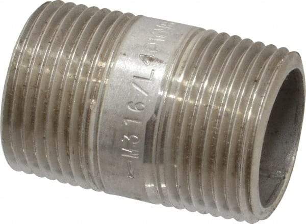 Merit Brass - Schedule 40, 3/4" Pipe x 1-1/2" Long, Grade 316/316L Stainless Steel Pipe Nipple - Welded & Threaded - Best Tool & Supply