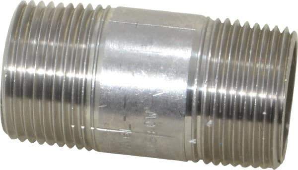 Merit Brass - Schedule 40, 1" Pipe x 2-1/2" Long, Grade 316/316L Stainless Steel Pipe Nipple - Welded & Threaded - Best Tool & Supply