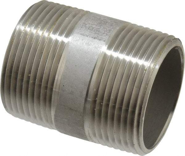 Merit Brass - Schedule 40, 1-1/4" Pipe x 2" Long, Grade 316/316L Stainless Steel Pipe Nipple - Welded & Threaded - Best Tool & Supply