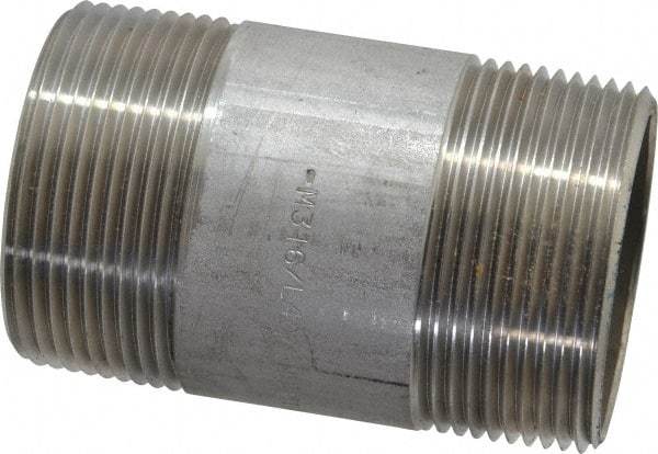 Merit Brass - Schedule 40, 1-1/2" Pipe x 3" Long, Grade 316/316L Stainless Steel Pipe Nipple - Welded & Threaded - Best Tool & Supply