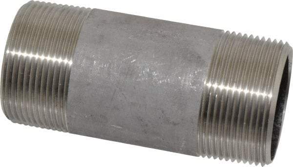 Merit Brass - Schedule 40, 1-1/2" Pipe x 4" Long, Grade 316/316L Stainless Steel Pipe Nipple - Welded & Threaded - Best Tool & Supply