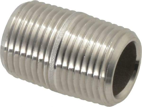 Merit Brass - Schedule 80, 3/8" Pipe x 1" Long, Grade 316/316L Stainless Steel Pipe Nipple - Seamless & Threaded - Best Tool & Supply