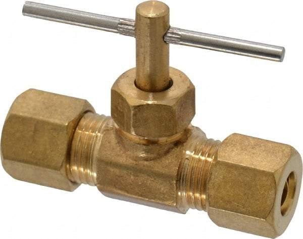 Cerro - 1/4" Pipe, Inline Needle Valve - Compression x Compression Ends, Brass Valve, 150 Max psi - Best Tool & Supply