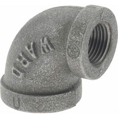 Black 90 ° Elbow: 1/2 x 3/8″, 150 psi, Threaded Malleable Iron, Black Finish, Class 150