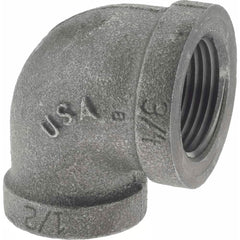 Black 90 ° Elbow: 3/4 x 1/2″, 150 psi, Threaded Malleable Iron, Black Finish, Class 150