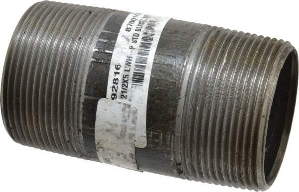 Made in USA - Schedule 40, 2-1/2" Diam x 5" Long Steel Black Pipe Nipple - Threaded - Best Tool & Supply