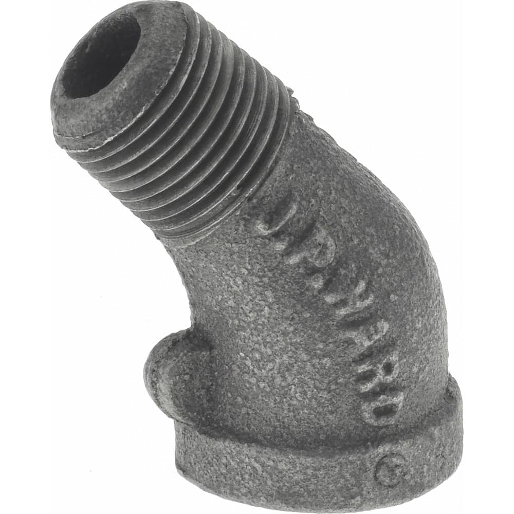 Black 45 ° Street Elbow: 3/8″, 150 psi, Threaded Malleable Iron, Black Finish, Class 150