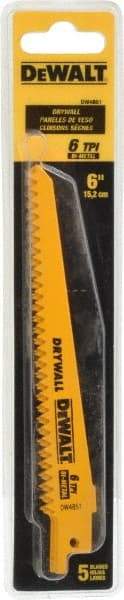 DeWALT - 6" Long, Bi-Metal Reciprocating Saw Blade - Tapered Profile, 6 TPI, Toothed Edge, Universal Shank - Best Tool & Supply