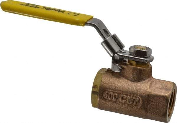 Apollo - 1/2" Pipe, Bronze Standard Ball Valve - 2 Piece, Inline - One Way Flow, FNPT x FNPT Ends, Locking Lever Handle, 600 WOG - Best Tool & Supply