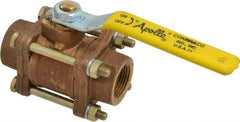 Apollo - 3/4" Pipe, Full Port, Bronze Standard Ball Valve - 3 Piece, Inline - One Way Flow, FNPT x FNPT Ends, Lever Handle, 600 WOG, 150 WSP - Best Tool & Supply