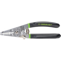 Greenlee - Wire & Cable Strippers; Type: Manual Fixed Hole Stripper/Cutter/Crimper w/ Spring and Lock ; Maximum Capacity: 14 AWG ; Minimum Wire Gage: 6 AWG ; Overall Length (Inch): 7-1/2 ; Wire Type: Solid & Stranded ; Handle Material: Stainless Steel w/ - Exact Industrial Supply