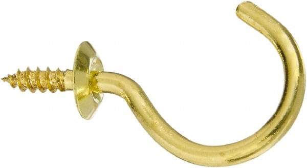 National Mfg. - 15 Lb Capacity, 1.51" Projection, Solid Brass All Purpose Hook - 0.44" Thread Length, 1-1/2" OAL, 0.15" Wire Diam - Best Tool & Supply