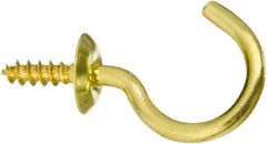 National Mfg. - 10 Lb Capacity, 0.87" Projection, Solid Brass All Purpose Hook - 0.35" Thread Length, 0.88" OAL, 0.1" Wire Diam - Best Tool & Supply