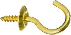 National Mfg. - 10 Lb Capacity, 0.76" Projection, Solid Brass All Purpose Hook - 0.3" Thread Length, 3/4" OAL, 0.09" Wire Diam - Best Tool & Supply